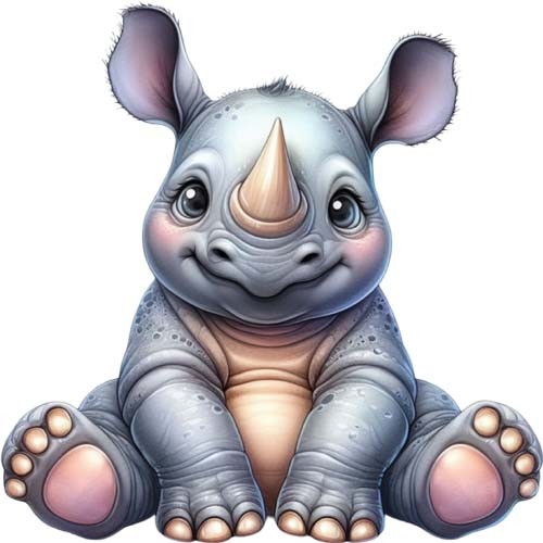 Colourful baby rhino wall art - colourful,