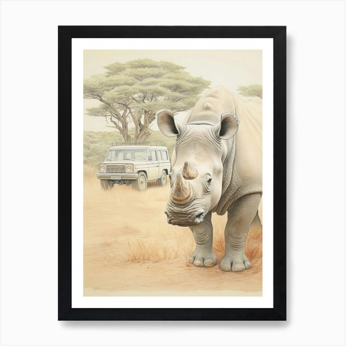 Rhino with safari car art - rhino, 1