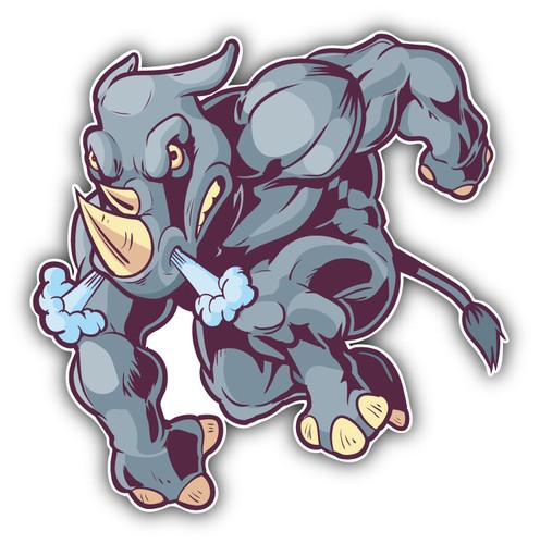 Muscular rhino mascot - rhino, car