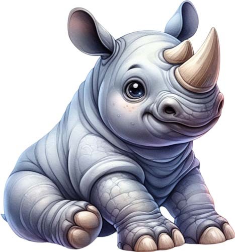 Colourful baby rhino wall art - colourful,