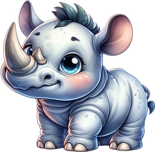 Colourful baby rhino wall - baby, art