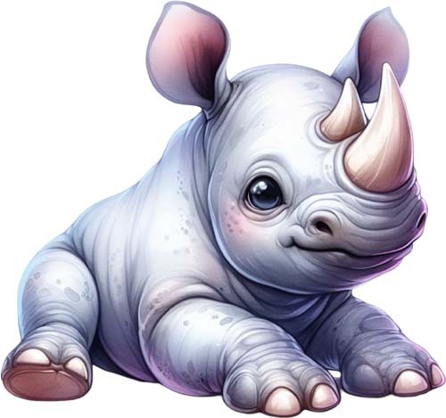 Colourful baby rhino wall art - colourful,