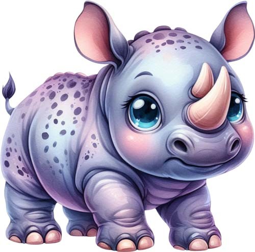Colourful baby rhino wall art - baby,