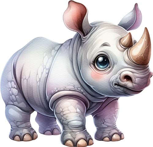 Colourful baby rhino wall art - baby,