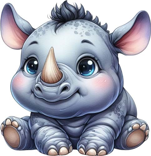 Colourful baby rhino wall - baby, art