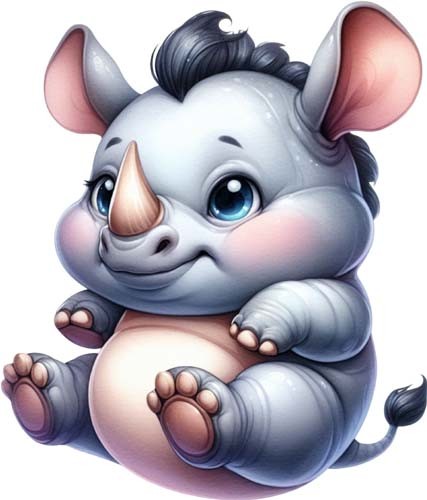 Colourful baby rhino wall art - rhino,